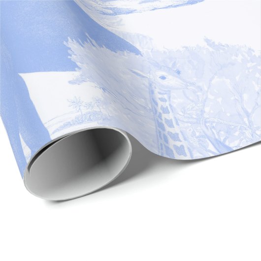 Blue Toile Jungle Animals Safari Chinoiserie Geschenkpapier (Rolleneckpunkt)