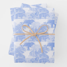 Blue Toile Jungle Animals Safari Chinoiserie Geschenkpapier Set