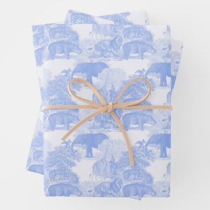 Blue Toile Jungle Animals Safari Chinoiserie Geschenkpapier Set