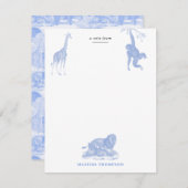 Blue Toile Jungle Animals Safari Chinoiserie Mitteilungskarte (Vorne/Hinten)