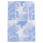 Blue Toile Jungle Animals Safari Chinoiserie Mittlere Geschenktüte (Rückseite)