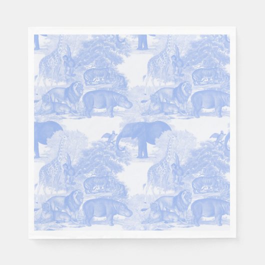 Blue Toile Jungle Animals Safari Chinoiserie Serviette (Vorderseite)