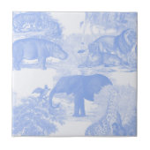 Blue Toile Jungle Animals Safari Nahtloses Muster Fliese (Vorderseite)
