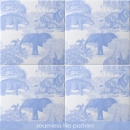 Blue Toile Jungle Animals Safari Nahtloses Muster Fliese