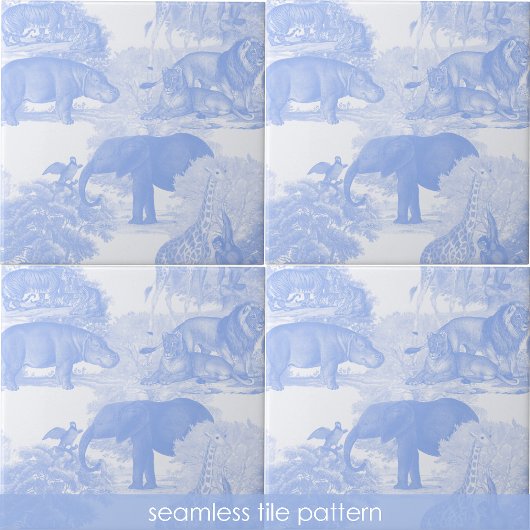 Blue Toile Jungle Animals Safari Nahtloses Muster Fliese