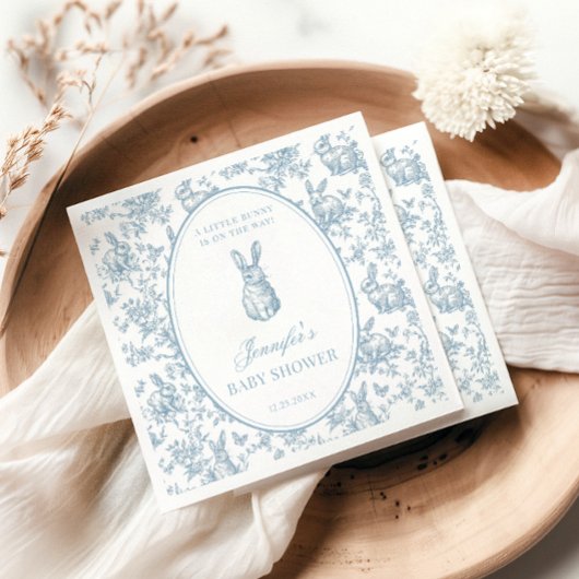 Blue Toile Little Bunny Easter Baby Boy Shower Serviette