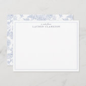 Blue Toile Minimalistisch Border Note Card Einladung (Vorne/Hinten)