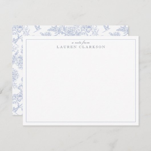 Blue Toile Minimalistisch Border Note Card Einladung (Vorne/Hinten)