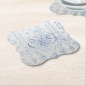 Blue Toile Mit Monogramm Untersetzer (angewinkelt)