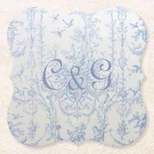 Blue Toile Mit Monogramm Untersetzer