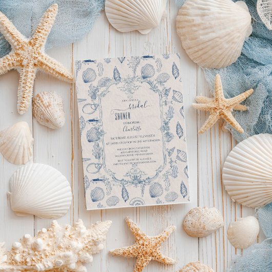 Blue toile Ocean Bridal Shower Invitation Einladung