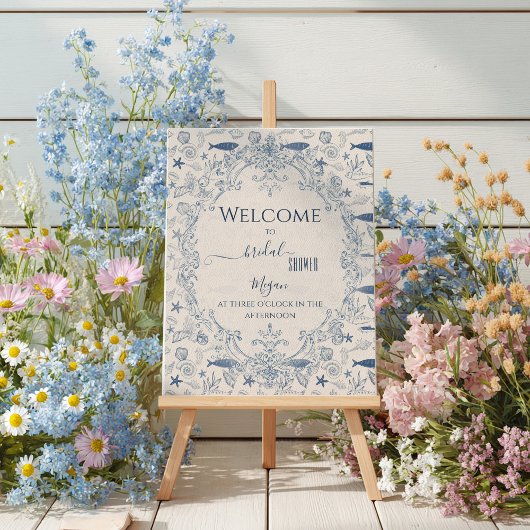 Blue toile Ocean Bridal Shower Welcome Poster