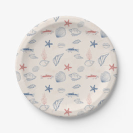 Blue toile Ocean Paper Plate Pappteller