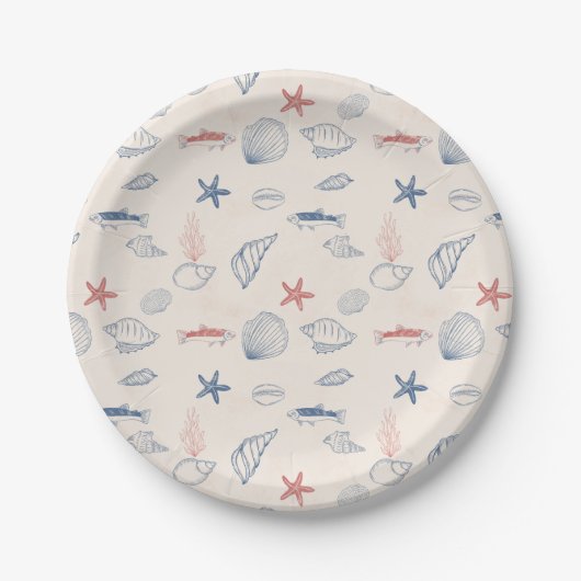 Blue toile Ocean Paper Plate Pappteller (Vorderseite)