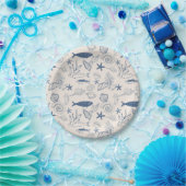 Blue toile Ocean Paper Plate Pappteller (Party)