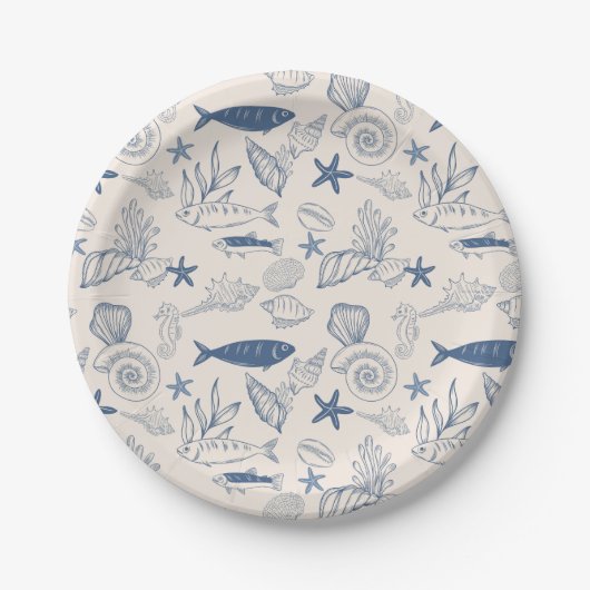 Blue toile Ocean Paper Plate Pappteller (Vorderseite)