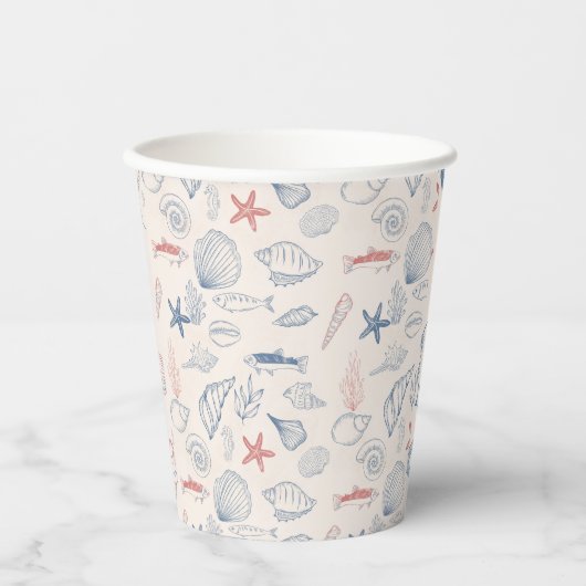 Blue toile Ocean Pappbecher (Vorderseite)