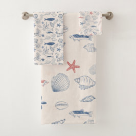 Blue toile Ocean Towel Badhandtuch Set