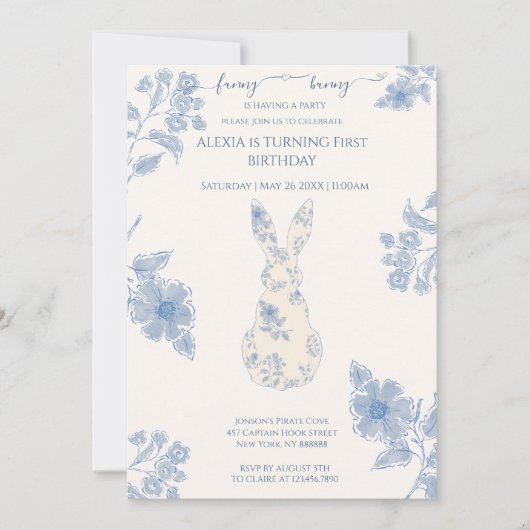 Blue Toile Oster 1. Geburtstag Einladung (Vorderseite)