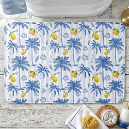 Blue Toile Palm Trees Lemons  Badematte