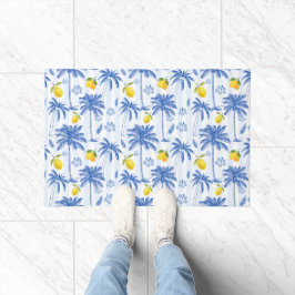 Blue Toile Palm Trees Lemons  Fußmatte