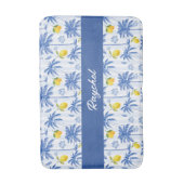 Blue Toile Palm Trees Lemons Monogram Name Badematte (Vorderseite Vertikal)