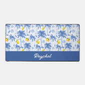 Blue Toile Palm Trees Lemons Monogram Name Schreibtischunterlage (Vorderseite)