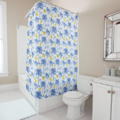 Blue Toile Palm Trees Lemons Pattern Duschvorhang (Beispiel)