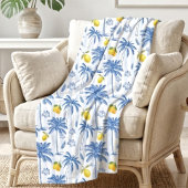 Blue Toile Palm Trees Lemons Pattern Fleecedecke