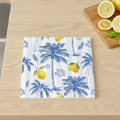 Blue Toile Palm Trees Lemons Pattern Fliese
