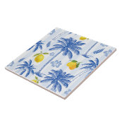 Blue Toile Palm Trees Lemons Pattern Fliese (Seite)