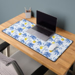 Blue Toile Palm Trees Lemons Pattern Schreibtischunterlage<br><div class="desc">Blue Toile Palm Trees Lemons Pattern Desk Mat. Bring a splash of tropical coastal charm to your home decor with this design featuring a light blue striped background adorned with sketched blue palm trees and vibrant yellow lemons. Add sophisticated elegance to your living space or office space with this unique,...</div>