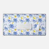 Blue Toile Palm Trees Lemons Pattern Schreibtischunterlage (Tastatur & Maus)