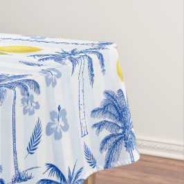 Blue Toile Palm Trees Lemons Pattern Tischdecke