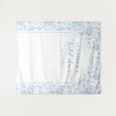 Blue Toile Porcelain Floral Bridal Shower Backdrop Wandteppich (Vorderseite (Horizontal))