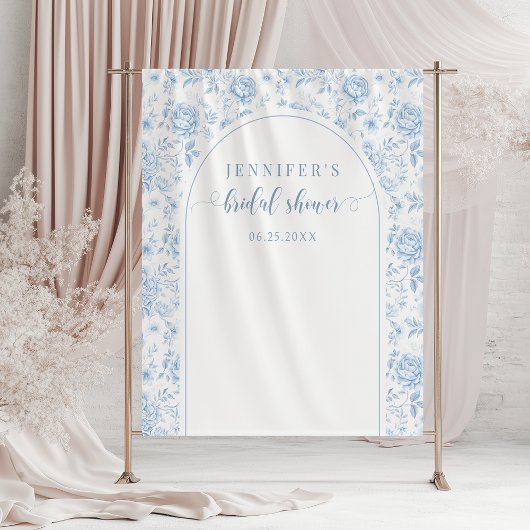 Blue Toile Porcelain Floral Bridal Shower Backdrop Wandteppich