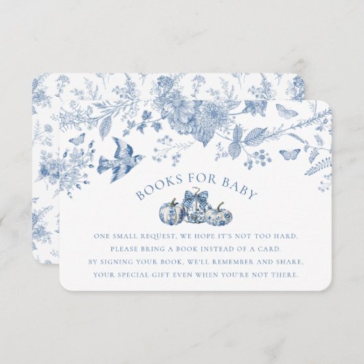 Blue Toile Pumpkin Books for Baby Invite Insert (Vorne/Hinten)