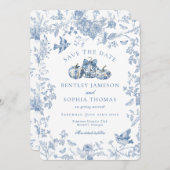 Blue Toile Pumpkin Französische Hütte Save the Dat Einladung (Vorne/Hinten)