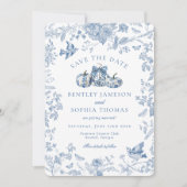 Blue Toile Pumpkin Französische Hütte Save the Dat Einladung (Vorderseite)