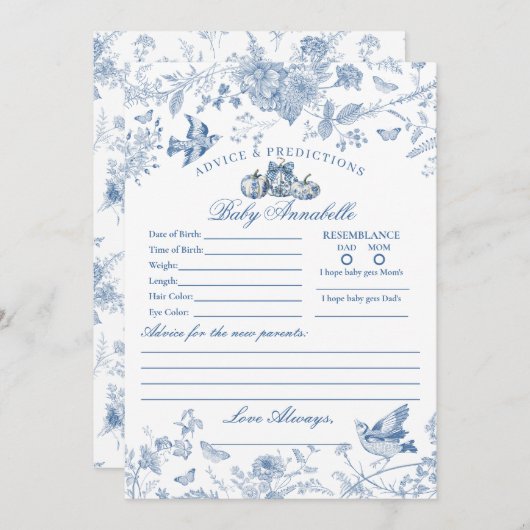 Blue Toile Pumpkin French Fal Advice for Baby Card Einladung (Vorne/Hinten)