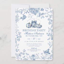 Blue Toile Pumpkin French Fall Birthday Party Einladung