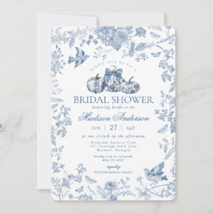 Blue Toile Pumpkin French Fall Brautparty Einladung