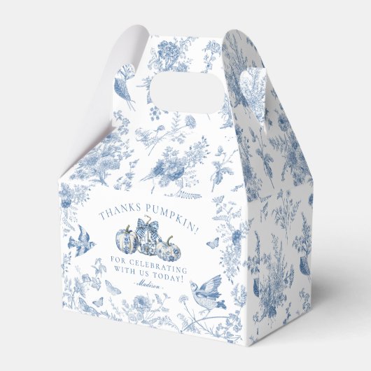 Blue Toile Pumpkin French Fall Dessert Favor Boxes Geschenkschachtel (Vorderseite)