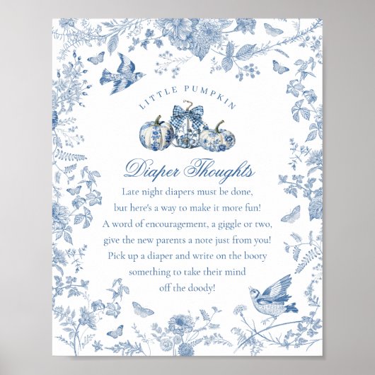 Blue Toile Pumpkin French Fall Diaper Thoughts Poster (Vorne)