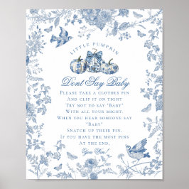 Blue Toile Pumpkin French Fall Dont Say Baby Poster