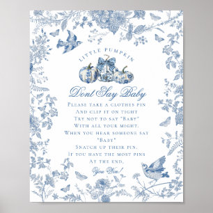 Blue Toile Pumpkin French Fall Dont Say Baby Poster