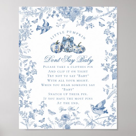 Blue Toile Pumpkin French Fall Dont Say Baby Poster (Vorne)