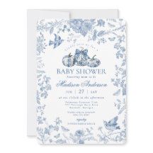 Blue Toile Pumpkin French Fall Floral Baby Dusche