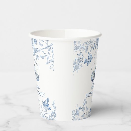 Blue Toile Pumpkin French Fall Floral Birthday Pappbecher (Links)