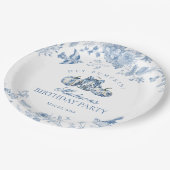 Blue Toile Pumpkin French Fall Floral Birthday Pappteller (Schrägansicht)